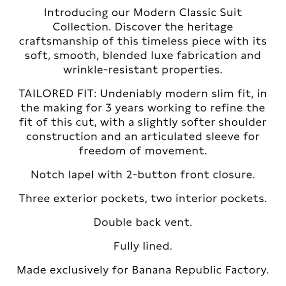 Banana Republic Modern Classic Heather Suit Jacket Blazer Charcoal Blue NWOT - Picture 14 of 17